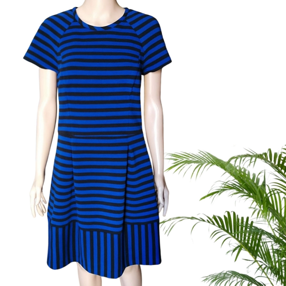 Banana Republic Women's Flattering Fit-and-Flare  Stripe Crew-neck Dress Size 12